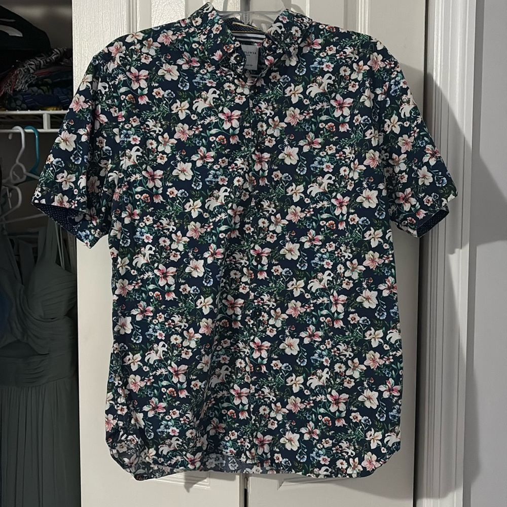 Denim and flower button down short sleeve